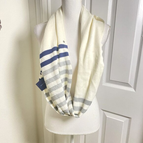 Tommy Hilfiger NWT Knit Infinity Scarf Ivory Grey Navy Stripes Fall Casual - Picture 3 of 10
